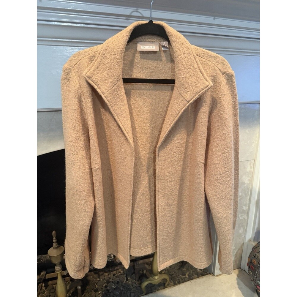 Chico’s Textured Boiled Wool Open Front Cardigan Size Medium